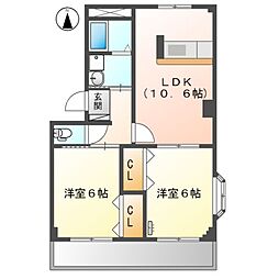 めぞん80番館 2LDKの間取図画像