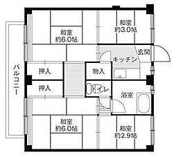 ビレッジハウス高花平2号棟 4Kの間取図画像