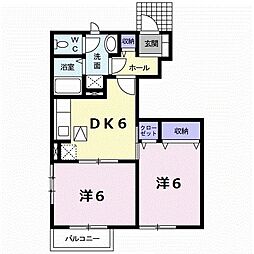 フレグランスしらさぎB 2DKの間取図画像