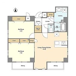 ＭＩＮＯＡＫＡ新御徒町 5階2LDKの間取り