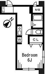 オーシャンヒルズ東山 2階ワンルームの間取り