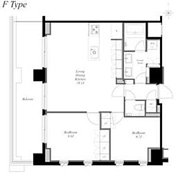 東京メトロ南北線 麻布十番駅 徒歩5分の賃貸マンション 13階2LDKの間取り