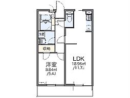 名鉄瀬戸線 水野駅 徒歩14分の賃貸マンション 3階1LDKの間取り