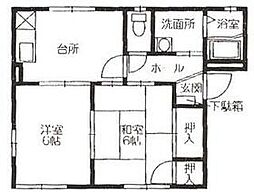 ロイヤルストーン B-201 2階2DKの間取り