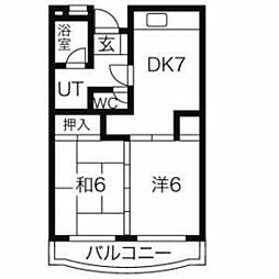 アビタシオン新川崎 2DKの間取図画像