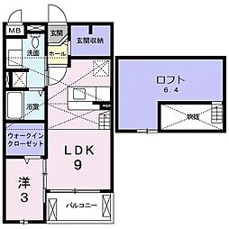 JR片町線(学研都市線) 鴻池新田駅 徒歩10分の賃貸アパート 2階1LDKの間取り