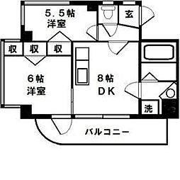 エスポワール中山 2DKの間取図画像