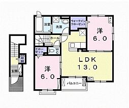 JR常磐線 柏駅 バス25分 花野井入口下車 徒歩2分の賃貸アパート 2階2LDKの間取り