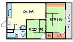 太陽ハイツ 2DKの間取図画像