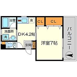 シオン・ド・ヒル 2階1DKの間取り