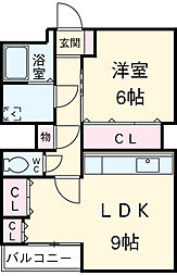 コーポ竹味 203 2階1LDKの間取り