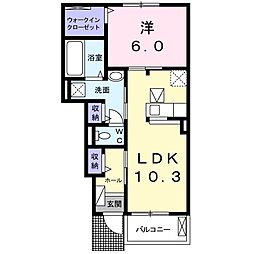 エアリーフォレストB 1LDKの間取図画像