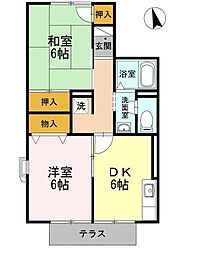 カーサセレーノA 2DKの間取図画像