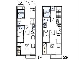 レオパレスグリーンレーベル 2階1Kの間取り