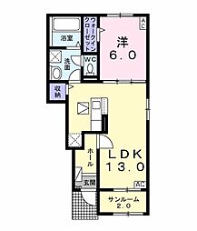 岐阜市島原町アパート 1LDKの間取図画像