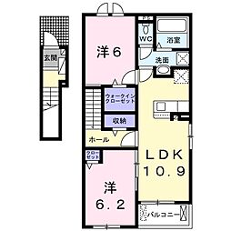 JR両毛線 佐野駅 徒歩31分の賃貸アパート 2階2LDKの間取り