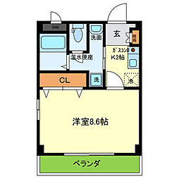 京阪本線 滝井駅 徒歩2分の賃貸マンション 2階1Kの間取り