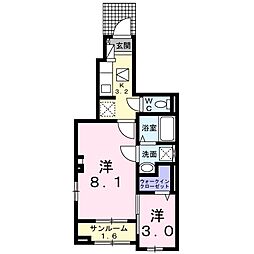 下野市駅東5丁目アパート 2Kの間取図画像