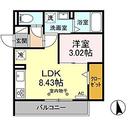 D-ROOM茜部本郷 1LDKの間取図画像