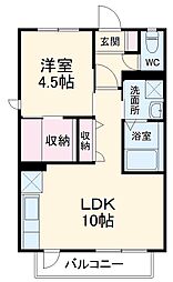 JR横浜線 橋本駅 バス10分 大西下車 徒歩3分の賃貸アパート 2階1LDKの間取り