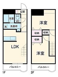 名鉄豊川線 諏訪町駅 徒歩13分の賃貸マンション 6階2LDKの間取り