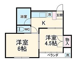 京成松戸線 鎌ヶ谷大仏駅 徒歩5分の賃貸アパート 1階2Kの間取り