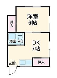 グリーンコートタカミ 2階1DKの間取り
