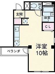 JR総武線 西船橋駅 徒歩9分の賃貸マンション 3階ワンルームの間取り