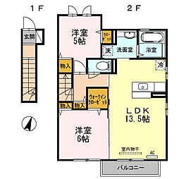 ソレイユ・ｉ 1階2LDKの間取り