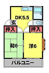 アーバンハイツ米ノ井 1階2DKの間取り