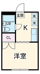第2アベニュー八木 2階1Kの間取り