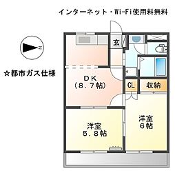 名古屋市営名城線 志賀本通駅 徒歩8分の賃貸マンション 4階2DKの間取り