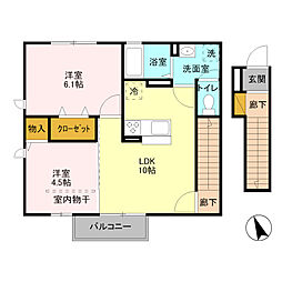 東武伊勢崎線 武里駅 徒歩7分の賃貸アパート 2階2LDKの間取り