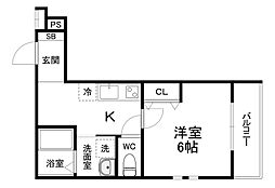 おおさか東線 城北公園通駅 徒歩5分の賃貸アパート 1階1Kの間取り