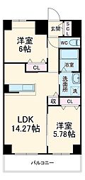 フォルティス今池 12階2LDKの間取り