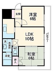 JR武蔵野線 市川大野駅 徒歩15分の賃貸マンション 2階2LDKの間取り
