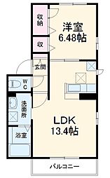 JR横浜線 相模原駅 徒歩6分の賃貸アパート 3階1LDKの間取り