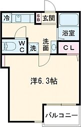 プリヴィア笹塚 2階1Kの間取り