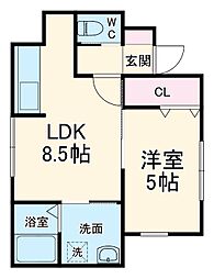 リーブルファイン正木南 1階1LDKの間取り