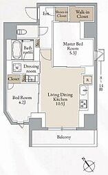 クロスレジデンス高田馬場 13階2LDKの間取り