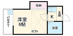 サンライズ稲沢 1Kの間取図画像