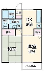 グリーンヒルズ中峠台　Ｃ 2階2DKの間取り