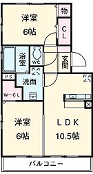 フェリーチェ　Ａ・Ｂ 3階2LDKの間取り