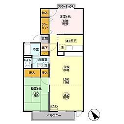 コーポ・リンクルB棟 2LDKの間取図画像