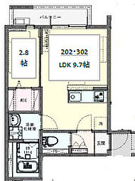 KLEIS西八王子II 2階1LDKの間取り