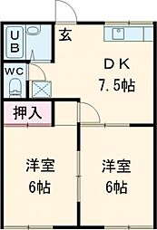 ルフランイノ 1階2DKの間取り
