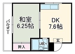 磯部ビル 1DKの間取図画像