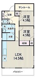 メゾンドアミ 2LDKの間取図画像