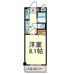 プランドール中村公園 2階1Kの間取り