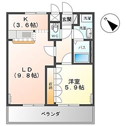 RUINSHILL 1LDKの間取図画像